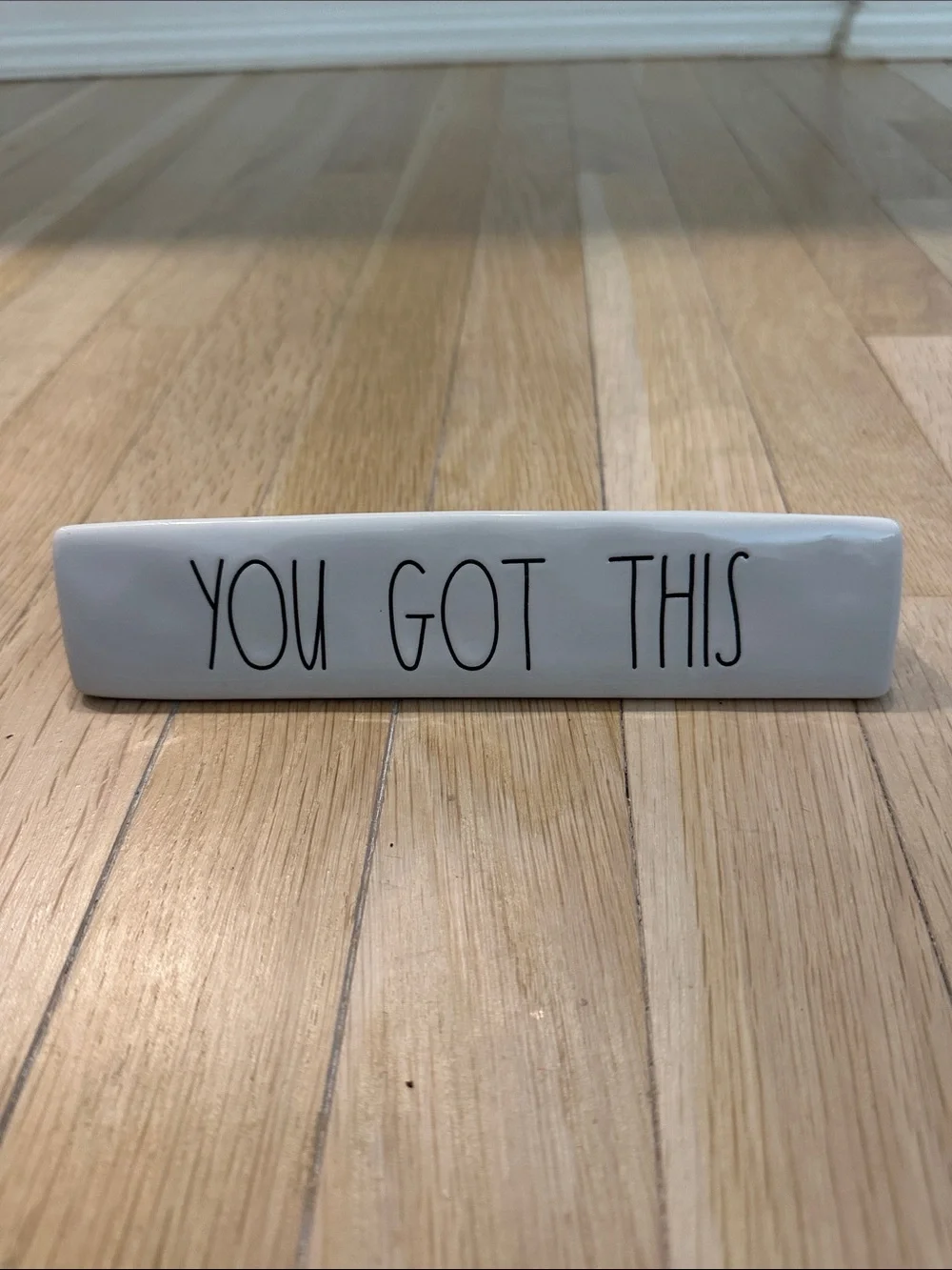 Rae Dunn White Ceramic Desk Plaque with Black Script
